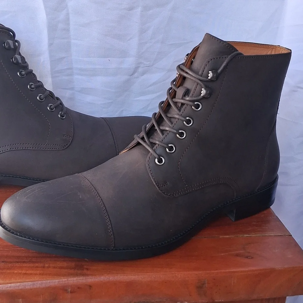 Quince Crafted Leather Cap Toe Lace Up Boots Brunette 10.5